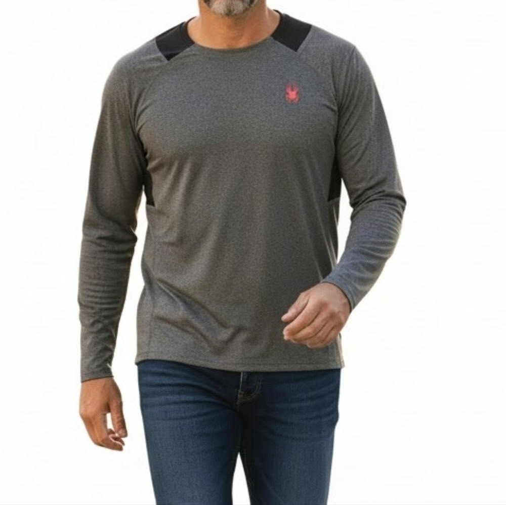 Spyder Active Proweb Shirt Men Size XL Charcoal Gray Black Long Sleeve Stretch